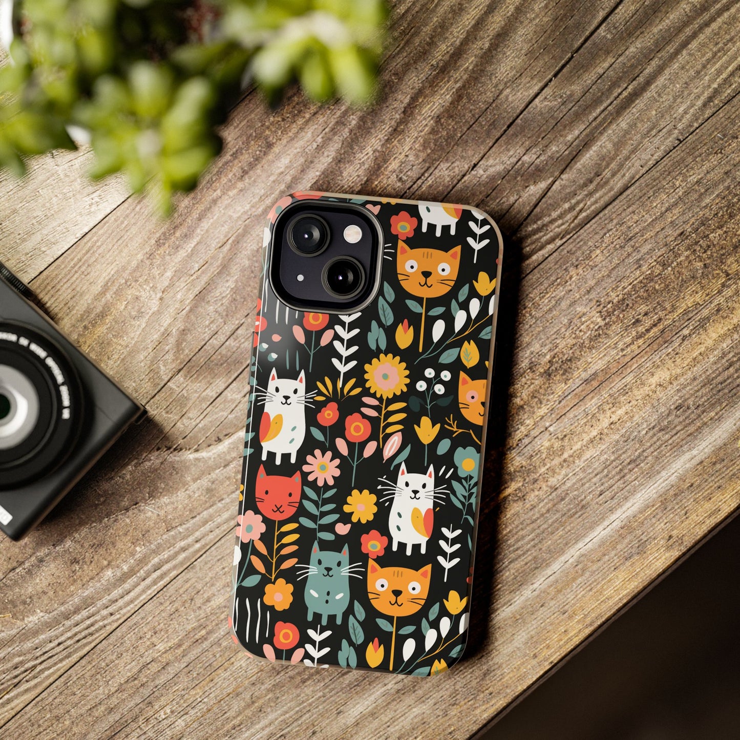 Whimsical Feline Garden iPhone and Samsung Tough Phone Cases,