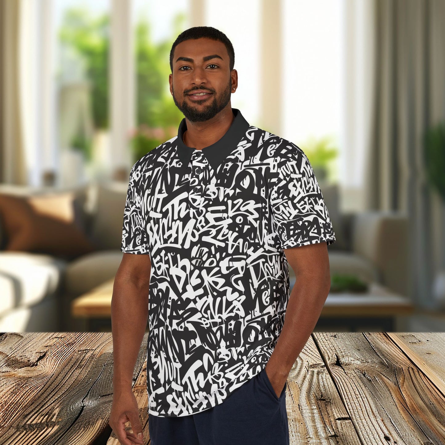 Urban Graffiti Unisex Polo Shirt, Stylish Casual Wear, Streetwear, Graphic Tee, Unique Gift for Art Lovers, Summer Essential, Gift for Her and Gift for Him.