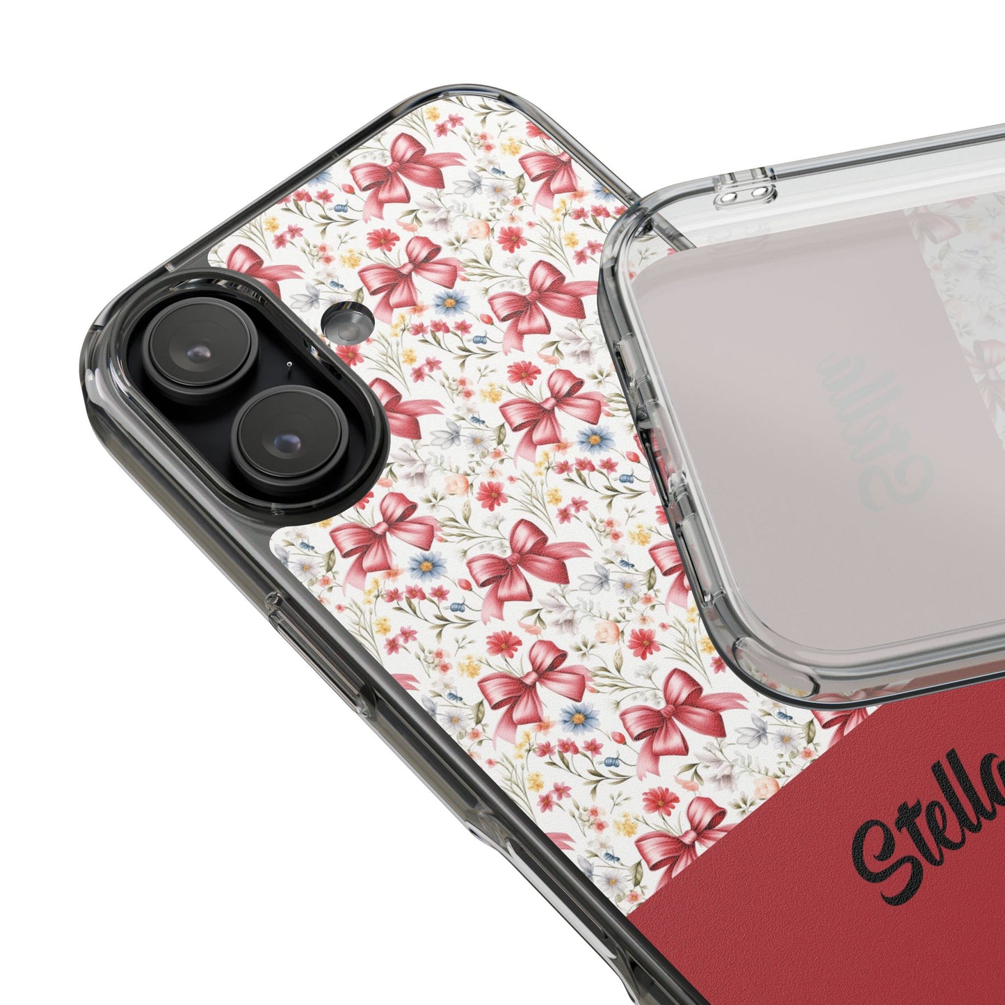 Personalized Rosette Coquette Floral Bow Clear iPhone, Samsung Cases — Custom Name Phone Cover