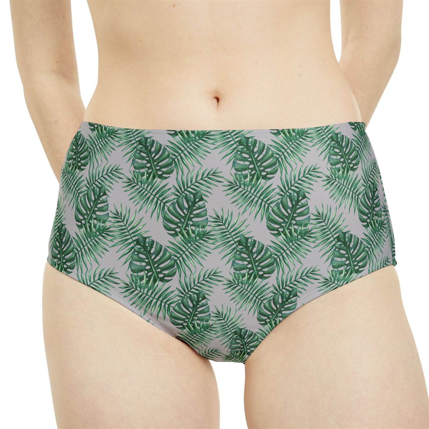 Grey Tropical Bliss High-Waist Hipster Bikini Bottom (AOP)