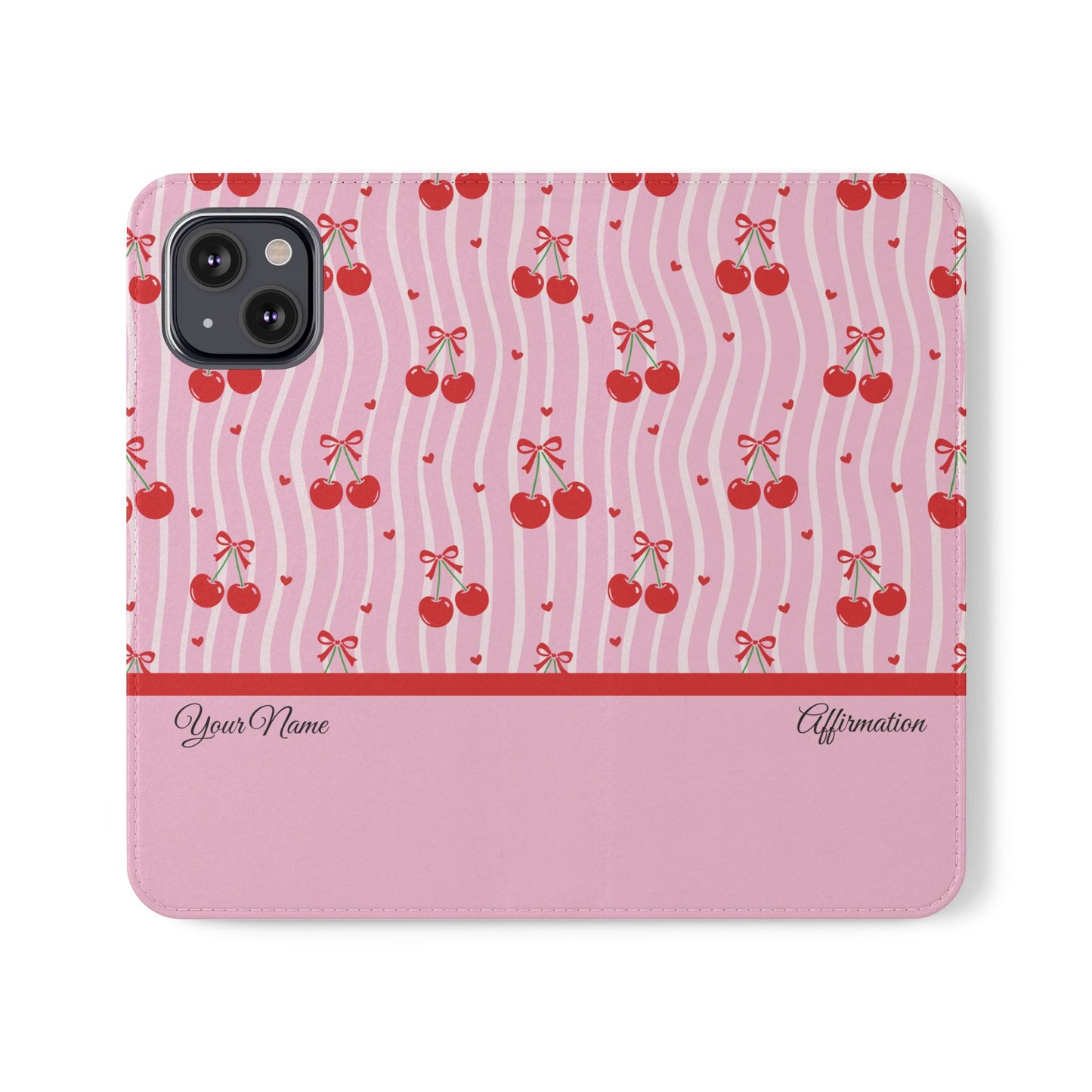 Personalized Cherry Blossom Dreams Flip iPhone and Samsung Cases — Wallet Folio with Name & Affirmation.