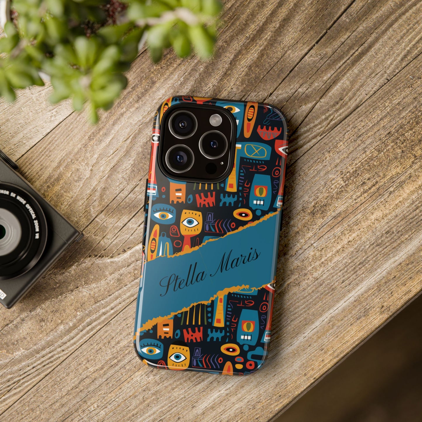 Personalized Colorful Abstract Faces Tough iPhone, Google and Samsung Case with Custom Name, Artistic Phone Cover, Phone Protector