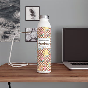 Personalized Composition Brown Doodle Daydream Book Inspired Slim Water Bottle, Customizable Drinkware, Eco-Friendly Hydration Bottle, Perfect for Gifts, School Supplies, Back to School