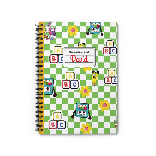 Personalized Green SchoolYard Chic Composition Book Inspired Playful Spiral Notebook - Perfect for School, Journaling, Kids, Teachers, Back to School Gifts