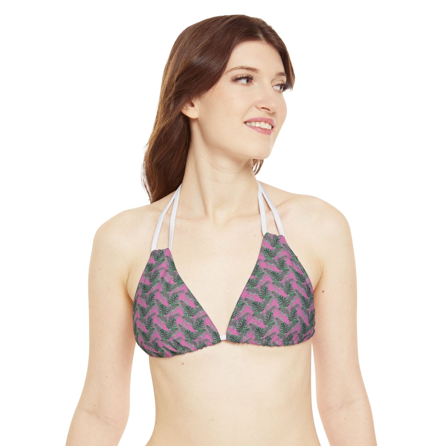 Pink Tropical Bliss Strappy Triangle Bikini Top (AOP)- (PY)