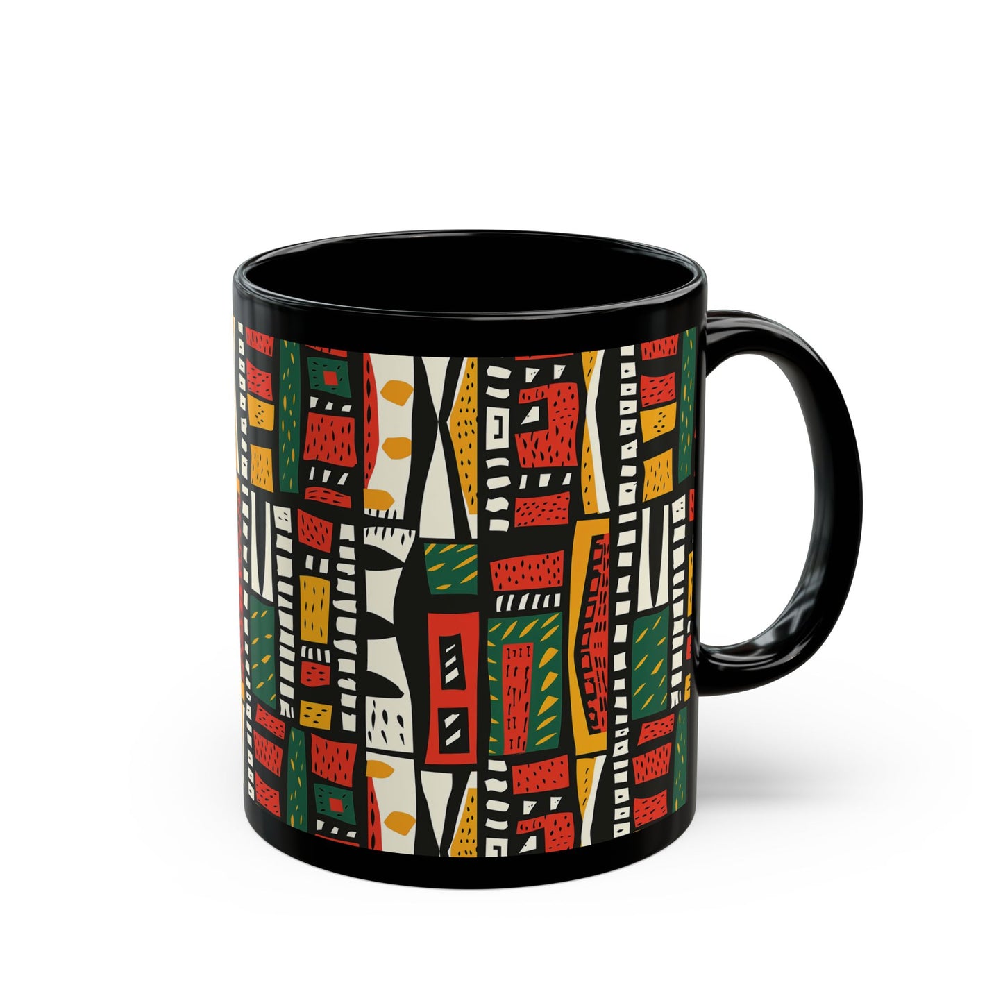 Tribal Harmony Black Mug - Unique Art Design for Home & Gifts