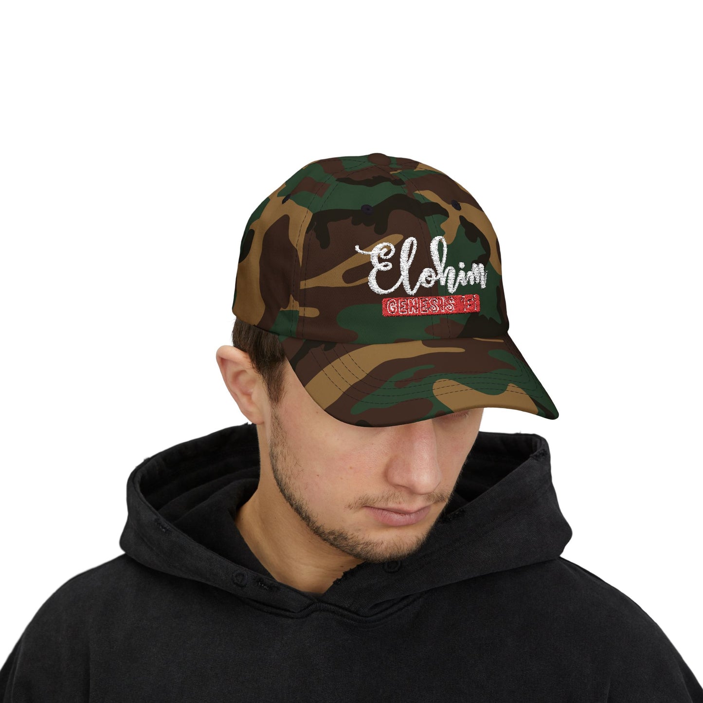 Classic Embroidery Dad Cap with 'ELOHIM, GENESIS 1:1' - Faith-Based Hat, Casual Wear, Gift for Dad, Christian Accessory, Summer Fashion