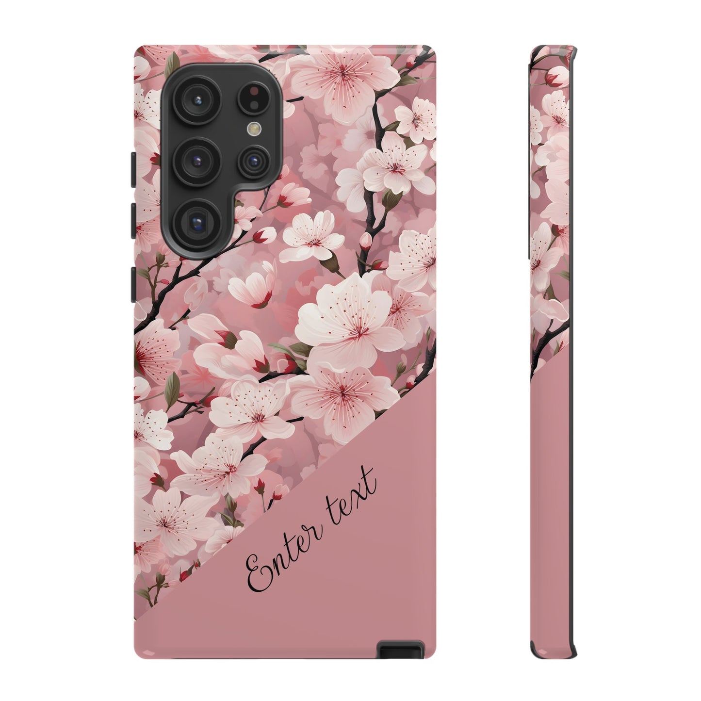 Personalized Cherry Blossom Tough Phone Case — Pink Floral Protective Case for Samsung & Google