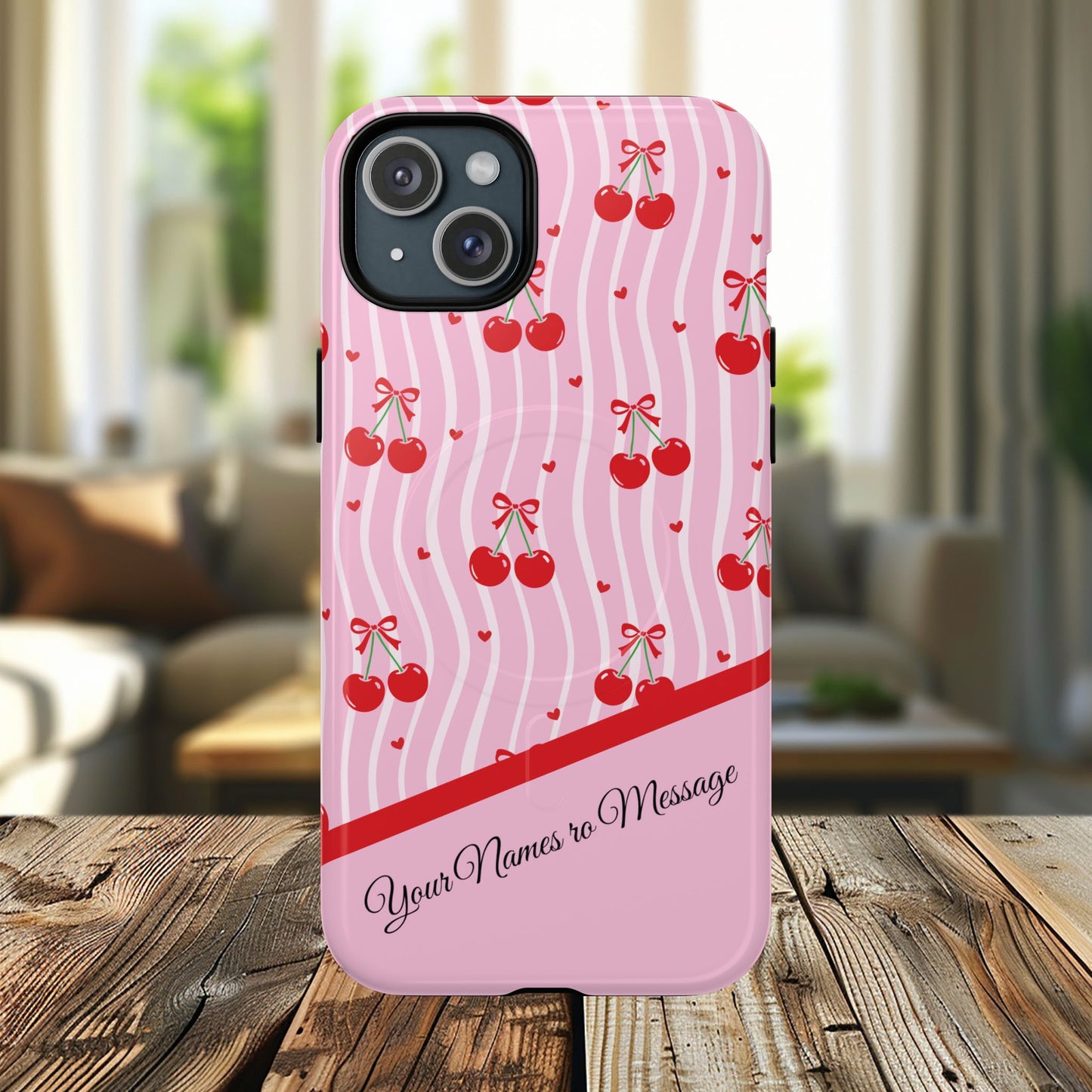 Personalized Cherry Blossom Dreams Tough Magnetic MagSafe® iPhone® 13, 14, 15, 16, 17, Pro, Pro Max, Plus Cases.— Pink Retro (Custom Name)