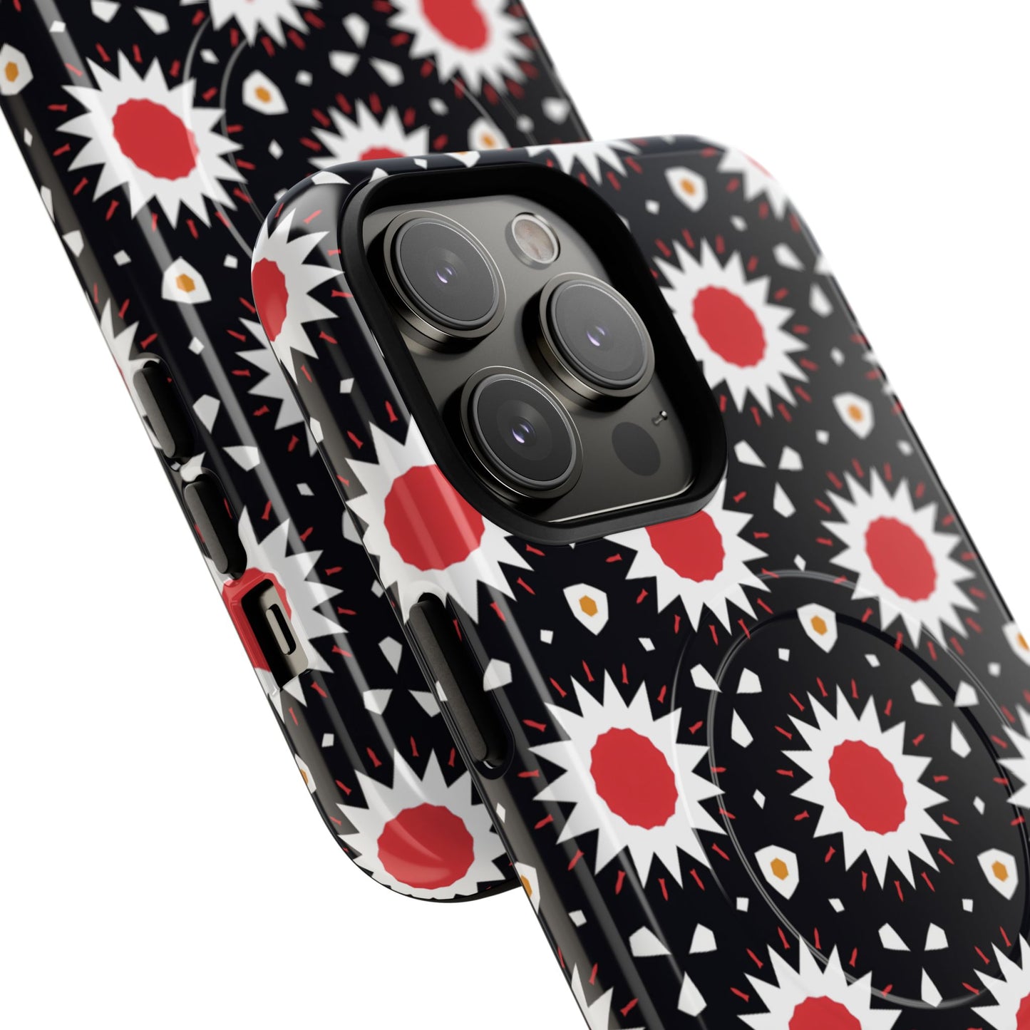 Crimson Spark Radiance Bold Floral Magnetic iPhone Cases, Stylish Tough Cases, Unique iPhone Accessories, Perfect Gift for Her, Trendy Tech Gear.