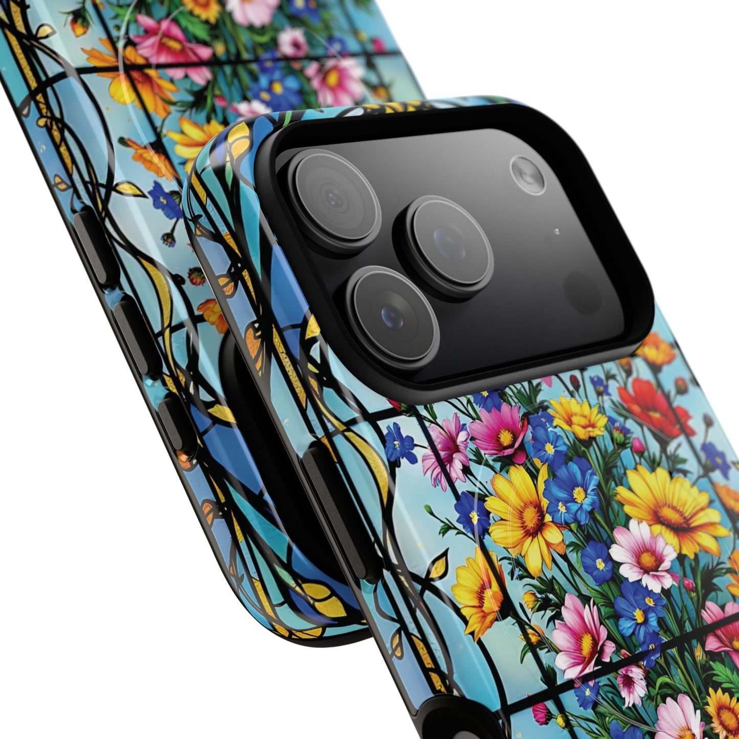 Floral Stained Glass Tough Magnetic Case, Durable Phone Cover, Gift for Nature Lovers, Unique Floral Design, Phone Accessories for All Occasions.