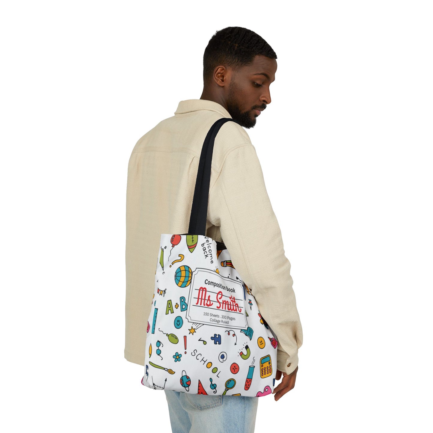Personalized Classroom Couture Composition Book Inspired Canvas Tote Bag with Colorful Straps, Cute School Bag, Eco-Friendly Tote, Back to School Shopping Bag, Teacher Gift Idea