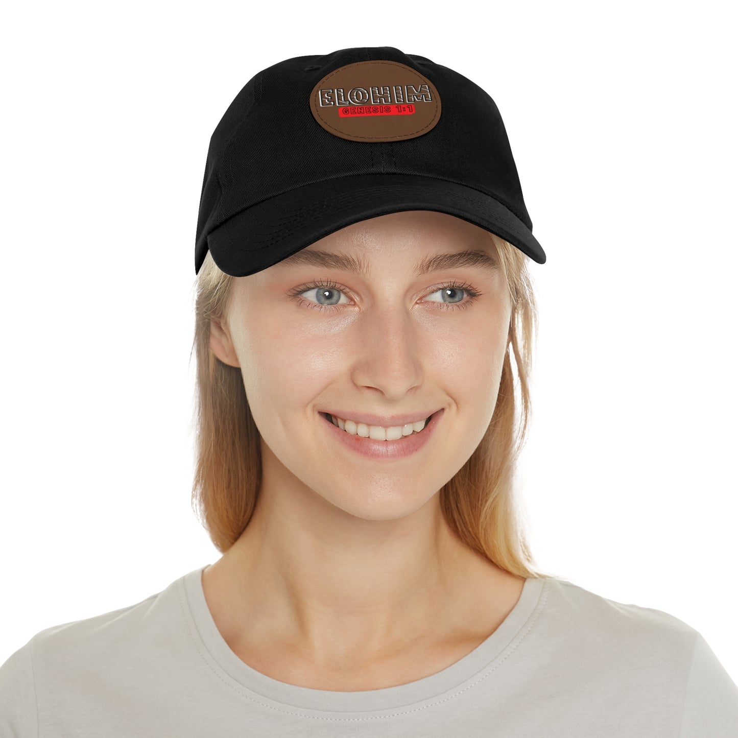 'ELOHIM, GENESIS 1:1- Stylish Dad Hat with Leather Patch | a Unisex Gift, Casual Wear, Summer Accessory, Unique Outdoor Cap, Adjustable Sun Hat, Christian Gift