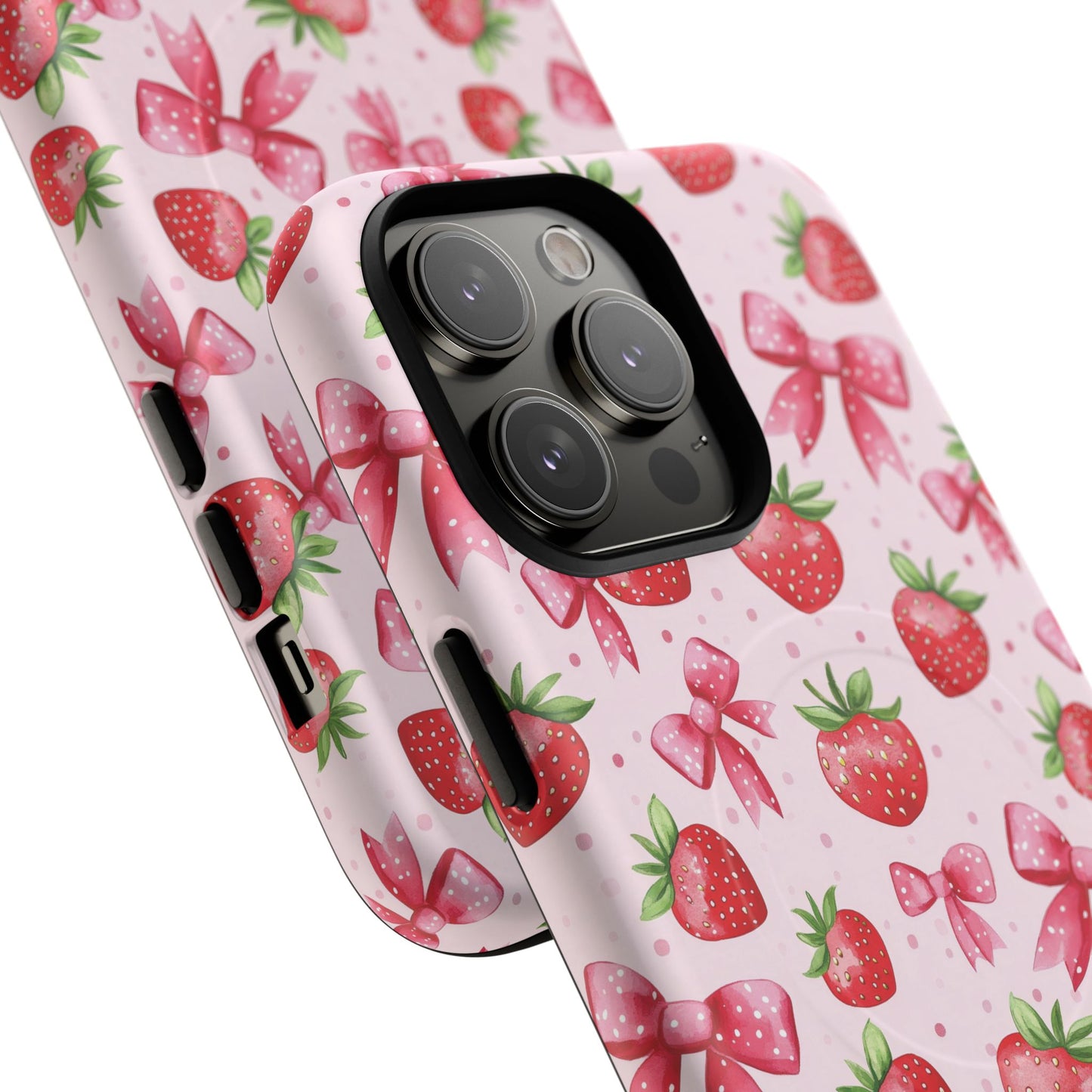 Strawberry Blush Coquette Magnetic Tough iPhone Cases - Funky Fruit Cases, Floral iPhone Cover, Trendy Gifts, iPhone Accessories, Strawberry Lover
