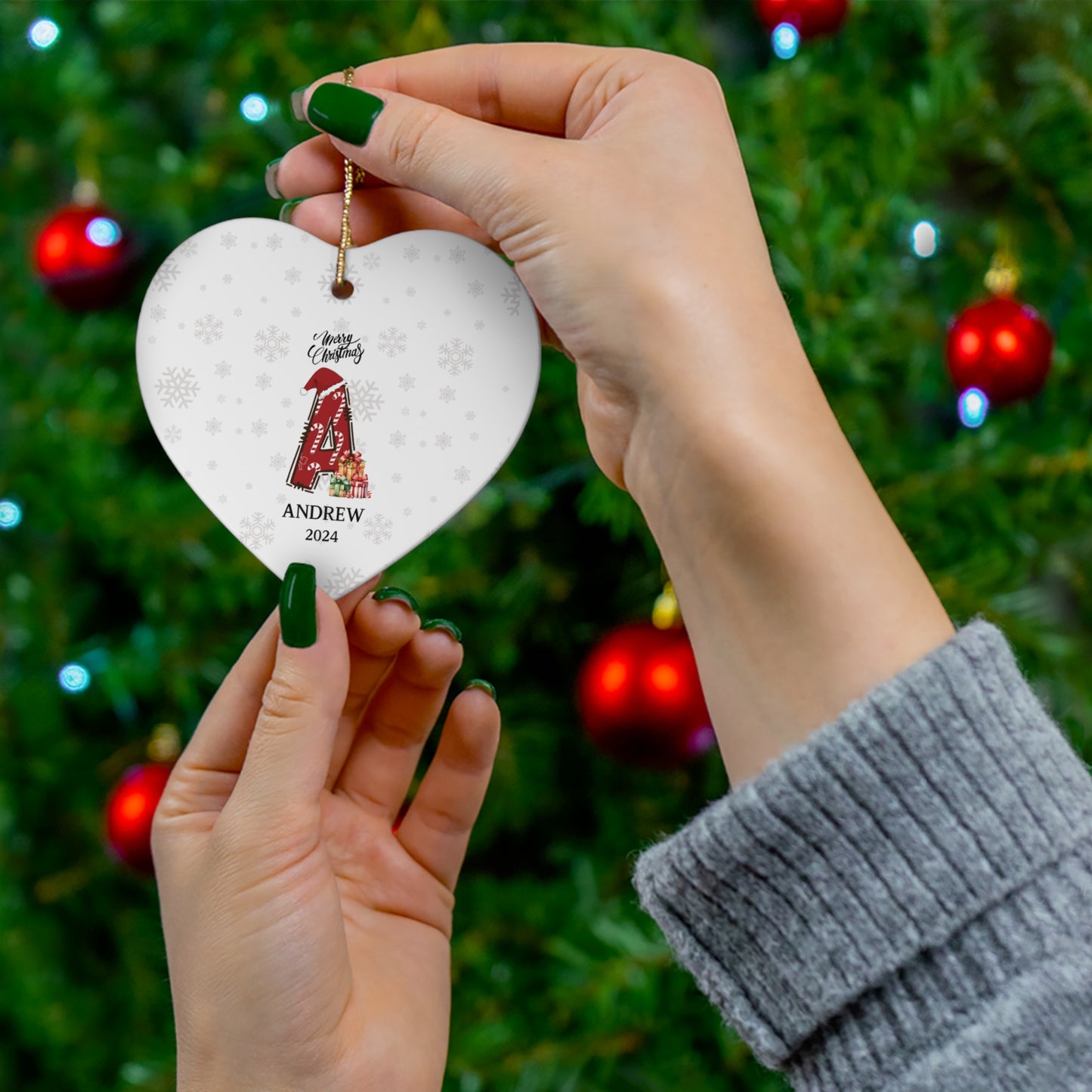 Personalized Initial Candy Cane ''A'' Ceramic Ornament- 4 shapes