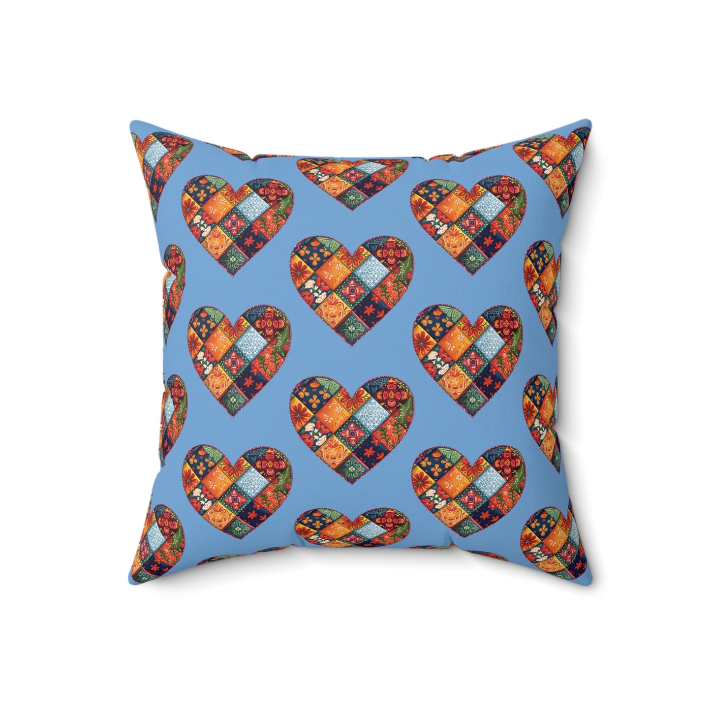 Light Blue Patchwork Heart Spun Polyester Square Pillow