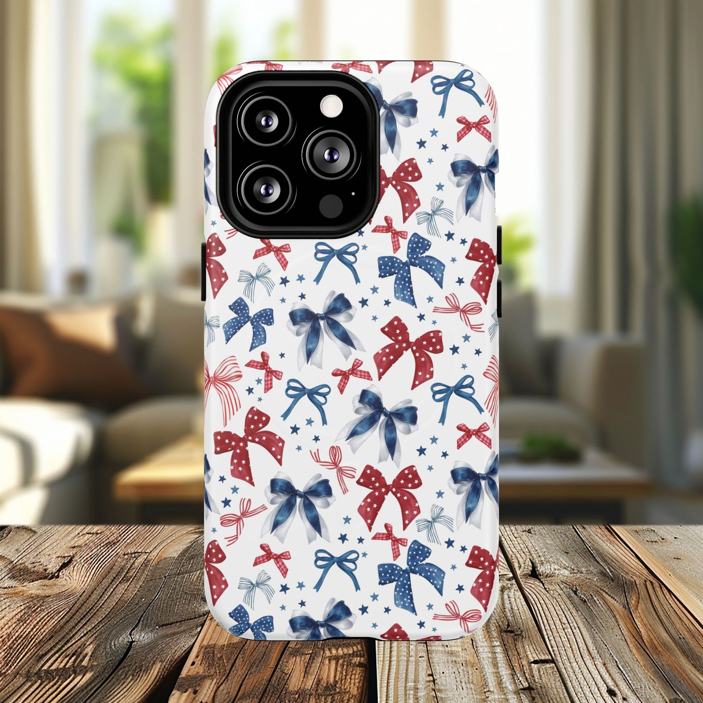 Patriotic Coquette Tough iPhone Magnetic Case, Stylish Gift for Her, Summer Celebrations, Cute Bow Design