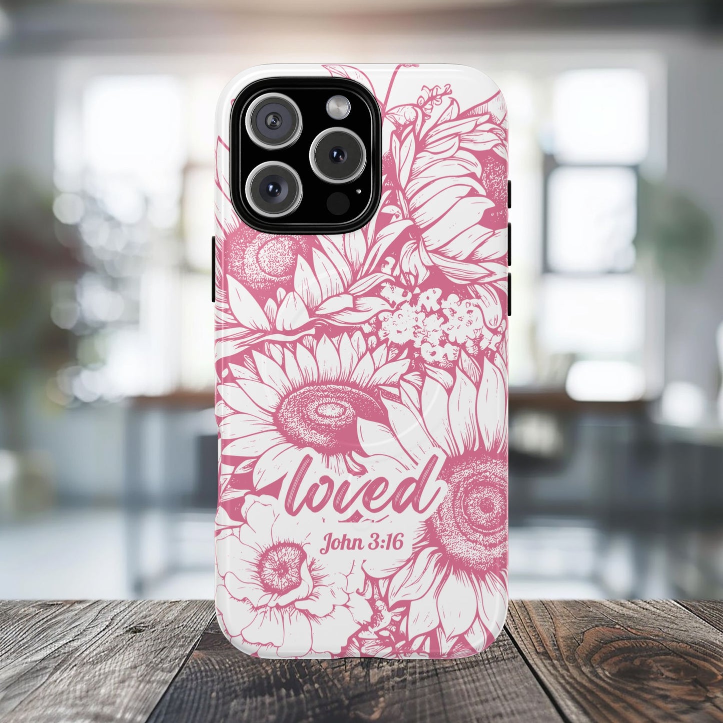 Loved John 3:16, Inspirational Gift, Tough iPhone Magnetic Case Scripture, Sunflower Bible Verse, MagSafe® iPhone® Tough Case, iPhone 14, iPhone 15, iPhone 16, Pro, Pro Max, Plus