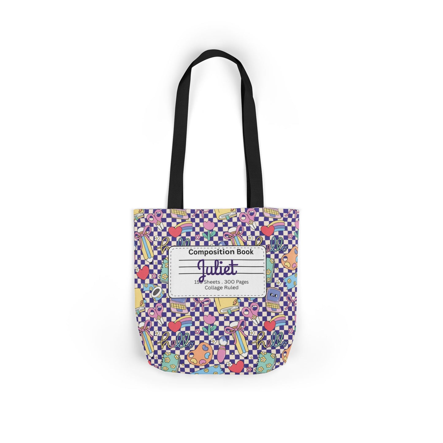 Personalized Purple Doodle Daydream Composition Book Inspired Canvas Tote Bag with Colorful Straps, Cute School Bag, Eco-Friendly Tote, Back to School Shopping Bag, Teacher Gift Idea