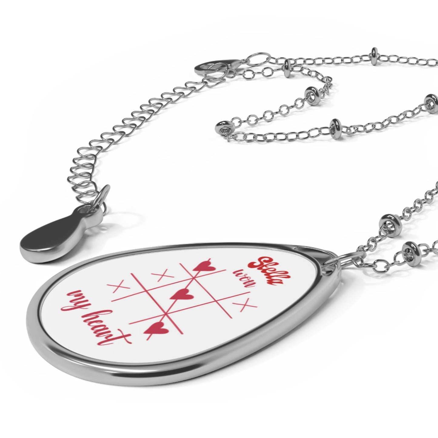 Personalized Oval Necklace — "You Won My Heart" Tic-Tac-Toe Teardrop Pendant (Romantic Gift)