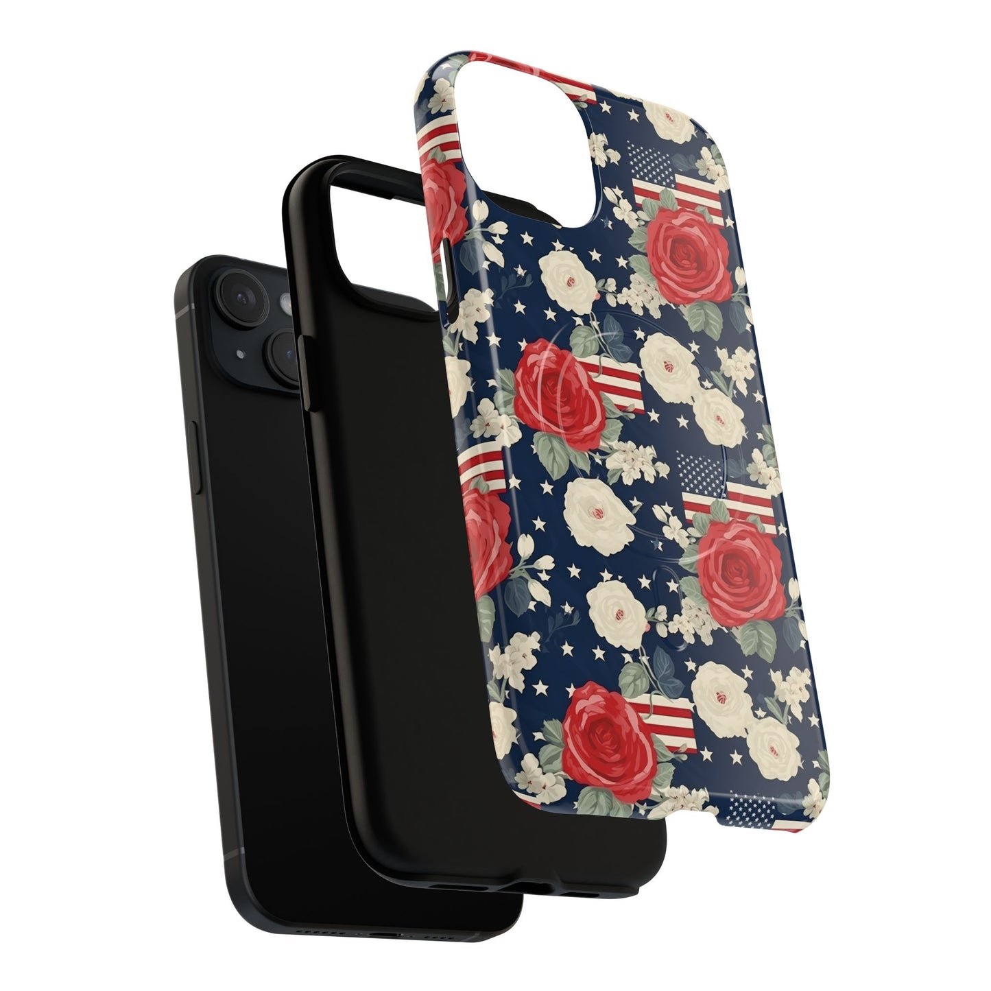 Liberty in Bloom Tough iPhone Magnetic Case, Floral Design, Gift for Moms, Gift for Dads,  iPhone Accessories, Patriotic iPhone Accessory.
