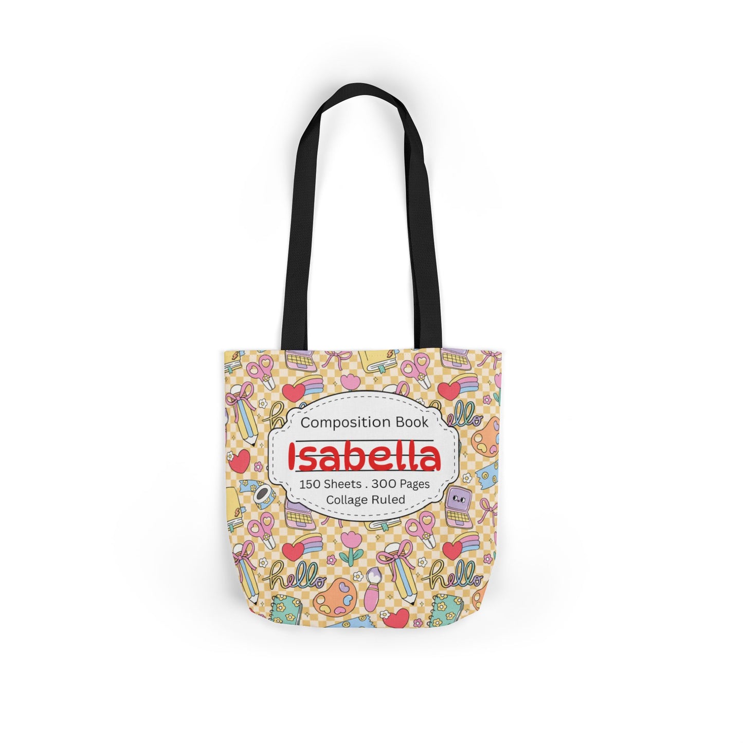 Personalized Doodle Daydream Composition Book Inspired Canvas Tote Bag with Colorful Straps, Cute School Bag, Eco-Friendly Tote, Back to School Shopping Bag, Teacher Gift Idea