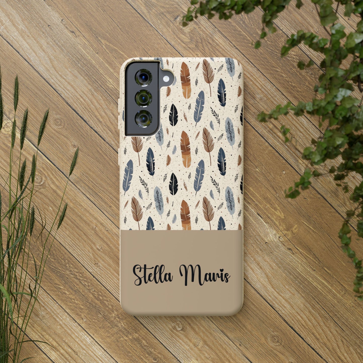 Personalized Whispering Feathers Samsung Biodegradable Case, Custom Name Case.