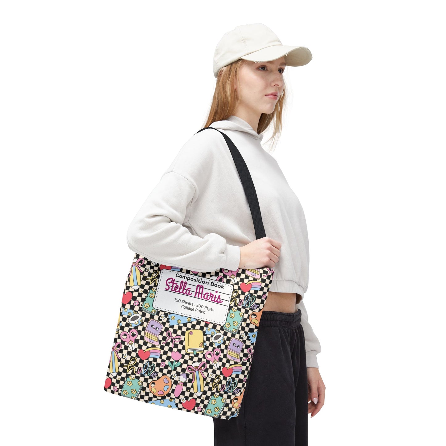 Personalized Black Doodle Daydream Composition Book Inspired Tote Bag, Back to School Tote, Teacher Gift, Kids Bag, Custom Name Bag, Educational Accessories, Back to School Tote Bag.