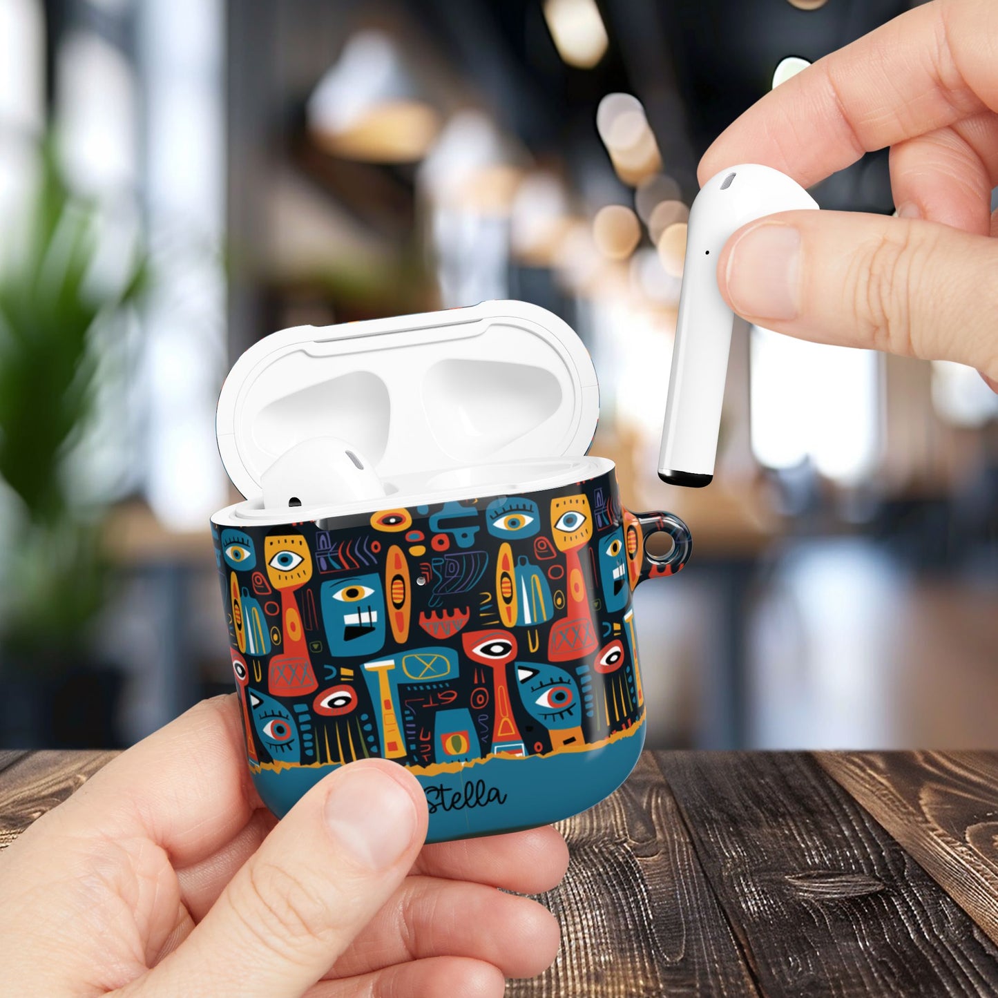Personalized Abstract Eye Pattern AirPod Case — Colorful Tribal Graphic with Custom Text/Name