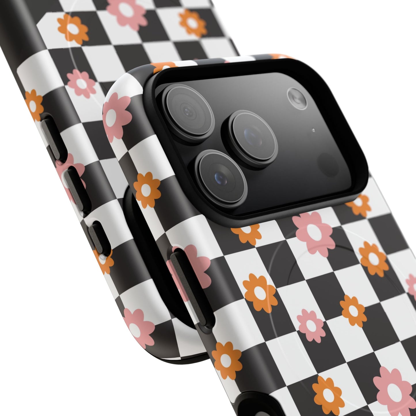 Groovy Checkered Bloom iPhone Case, Tough Magnetic Cases for Women, Stylish iPhone Cover, Trendy Floral Print, Gift for Her, Everyday Accessories