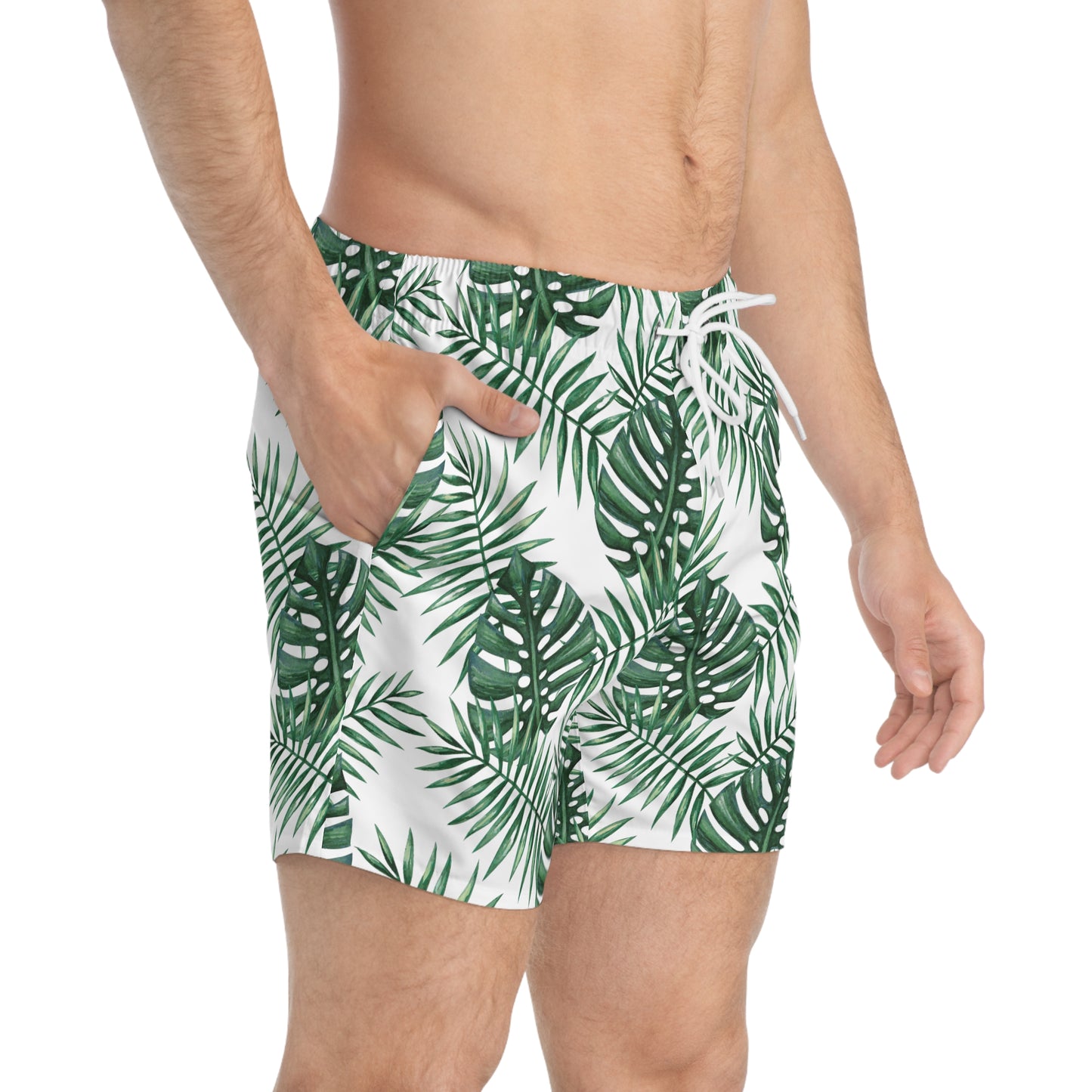 White Tropical Bliss Swim Trunks (AOP)