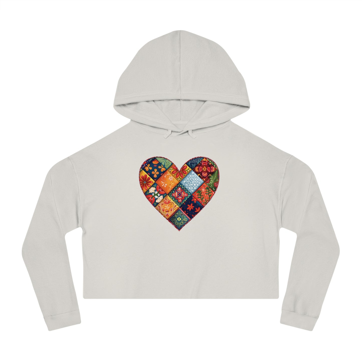 Patchwork Hearts Women’s Cropped Hooded Sweatshirt