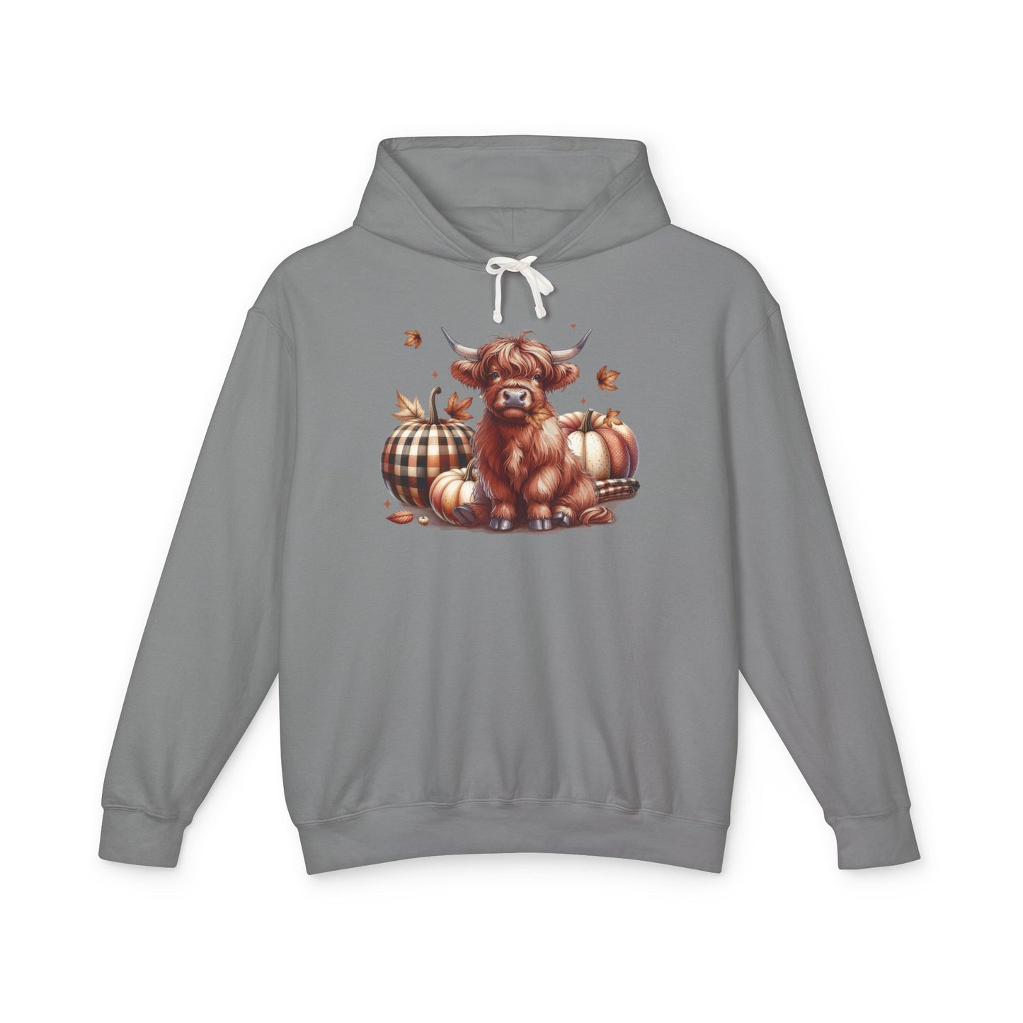 Autumn Highland Cow Charm Lightweight Hooded Sweatshirt