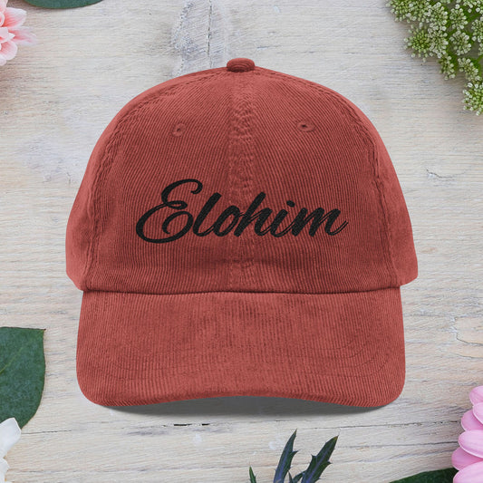 Vintage Corduroy with 'ELOHIM GENESIS 1:1'  Cap, Trendy Religious Hat, Casual Outdoor Accessory, Perfect Gift for Faith Lovers, Unique Embroidered Hat