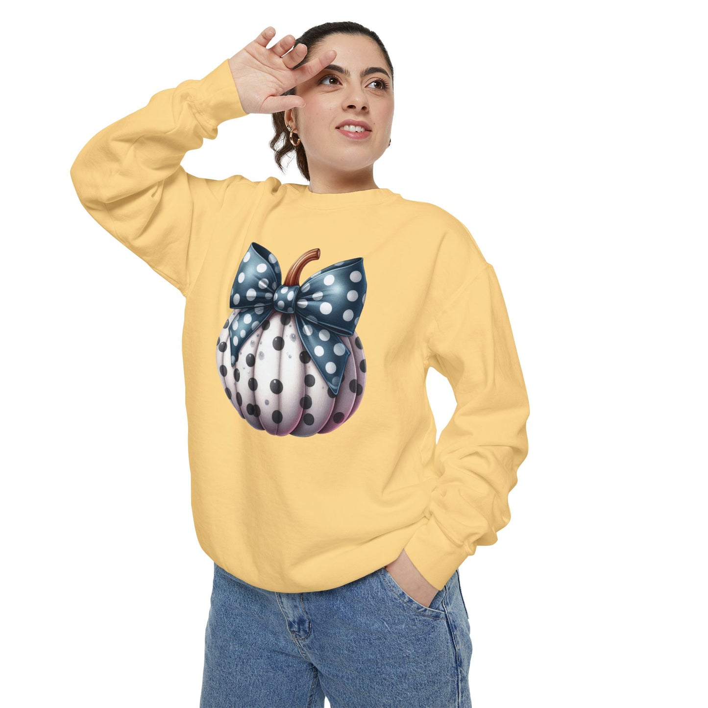 Polka Dot Pumpkin Charm Unisex Garment-Dyed Sweatshirt