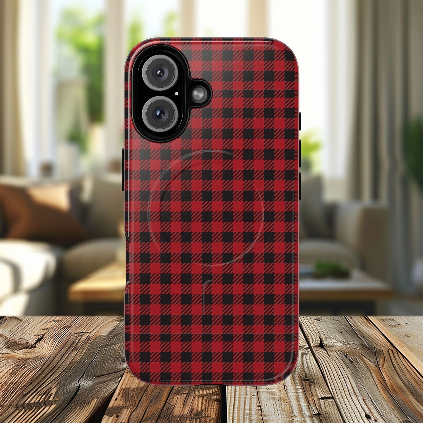 Tough Magnetic Phone Case - Red Plaid, Durable, Stylish Protection for iPhones, Gift for Outdoor Lovers, Unique Phone Cover