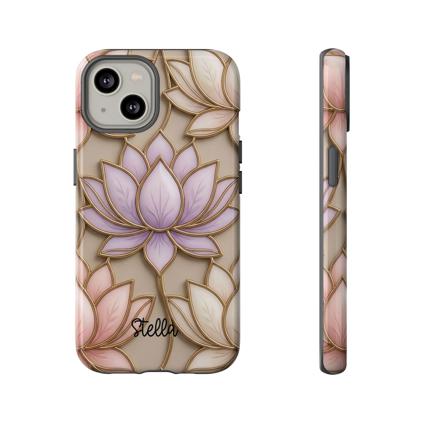 Personalized Lotus Floral Stained Glass Effect Tough Phone Case