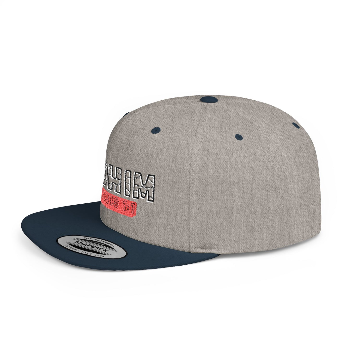 Embroidery 'ELOHIM' & 'GENESIS 1:1' Flat Bill Snapback Hat, Stylish Cap for Everyday Wear, Church Events, Gift for Him/Her, Streetwear Accessory, Casual Fashion