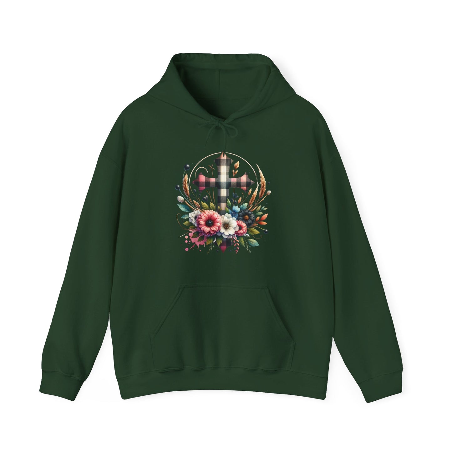 Faith and Floral Cross Unisex Heavy Blend™ Gildan Hooded Sweatshirt.