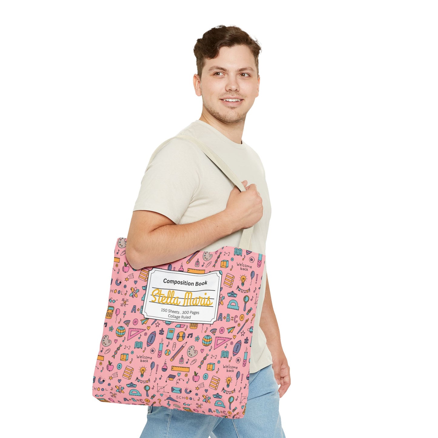 Personalized Pink Chalkboard Chic Composition Book Inspired Tote Bag, Back to School Tote, Teacher Gift, Kids Bag, Custom Name Bag, Educational Accessories, Back to School Tote Bag.