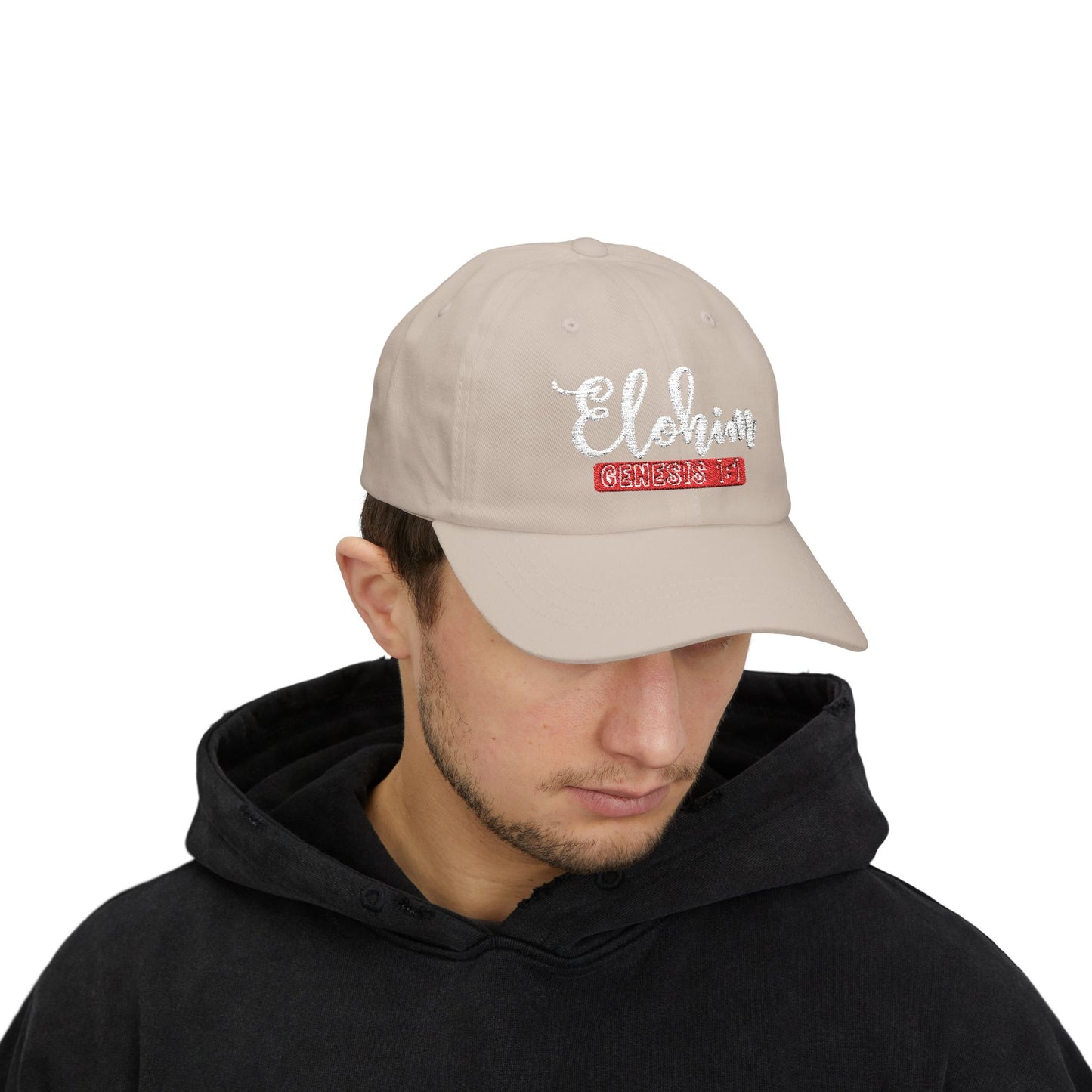Classic Embroidery Dad Cap with 'ELOHIM, GENESIS 1:1' - Faith-Based Hat, Casual Wear, Gift for Dad, Christian Accessory, Summer Fashion