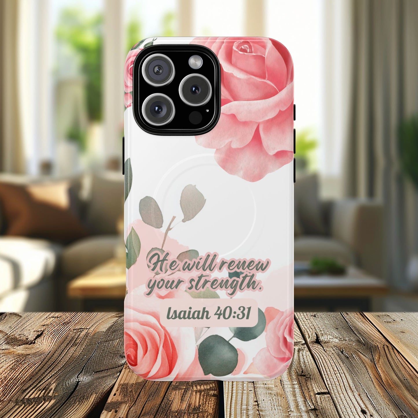You will Renew your Strength Isaiah 40:11, Inspirational Gift, Tough iPhone Magnetic Case Scripture, Floral Bible Verse, MagSafe® iPhone®, iPhone 14, iPhone 15, iPhone 16, Pro, Pro Max, Plus.