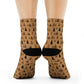 Winter Wonderland Brown Crew Socks - Soft & Elastic Polyester/Spandex Blend - One Size Fits All