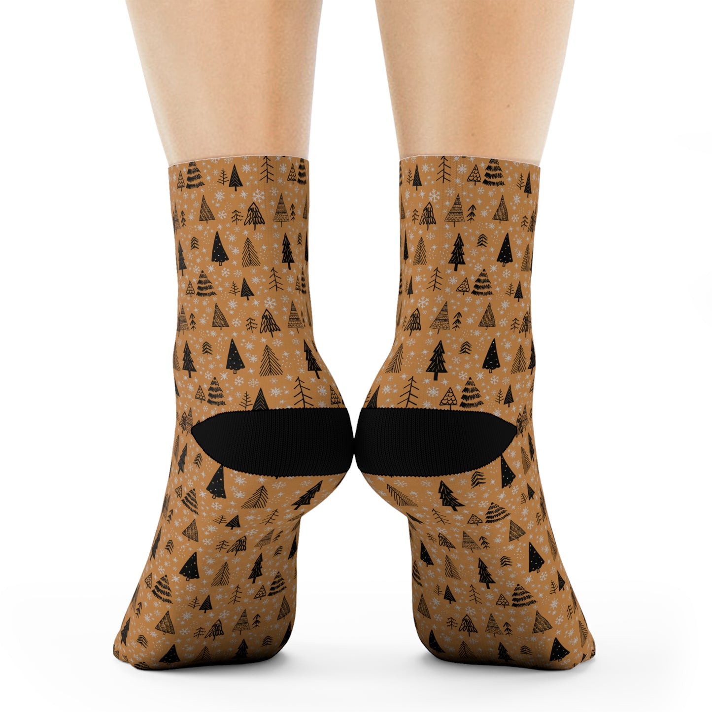 Winter Wonderland Brown Crew Socks - Soft & Elastic Polyester/Spandex Blend - One Size Fits All