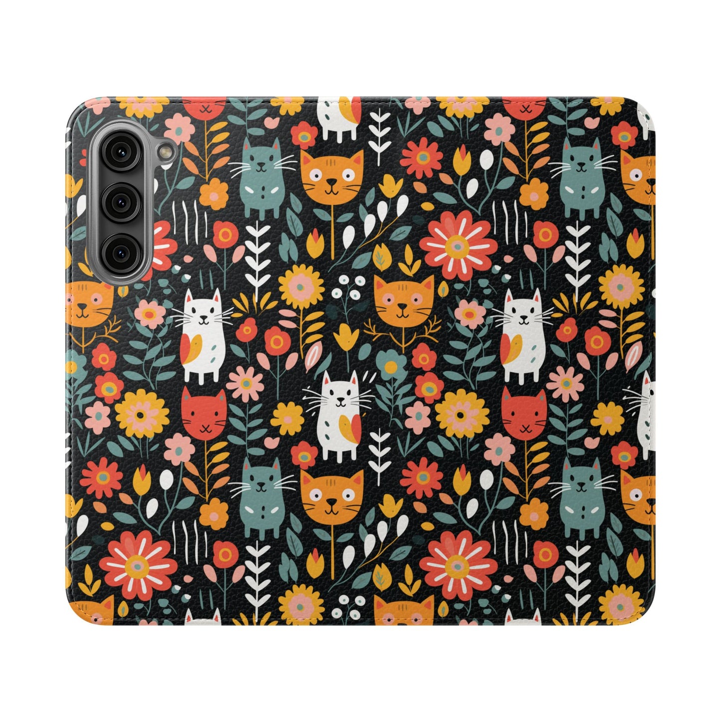 Whimsical Feline Garden iPhone and Samsung Flip Cases