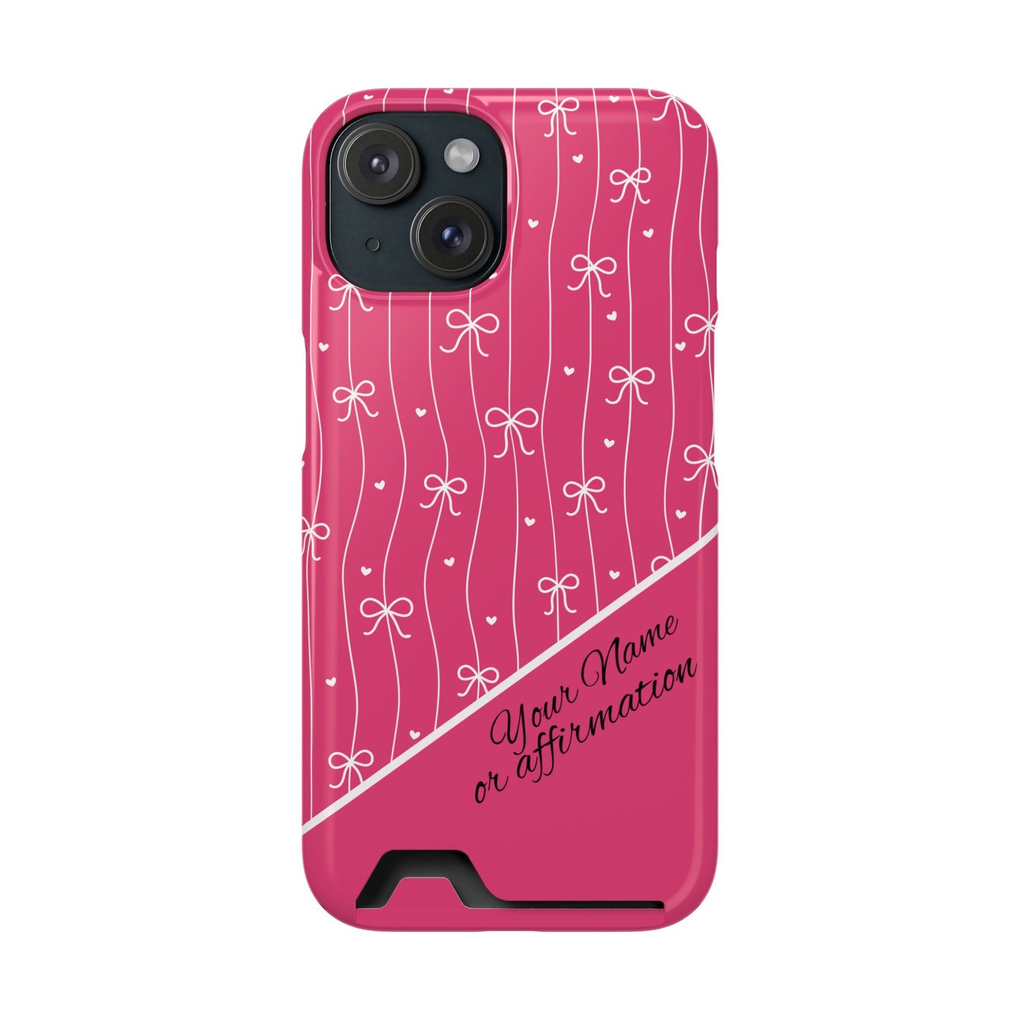 Personalized Pink Bow Coquette iPhone and Samsung Card Case — Custom Name or Affirmation