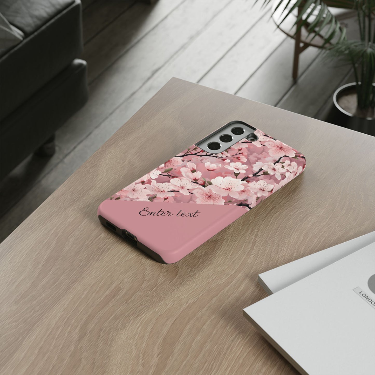 Personalized Cherry Blossom Tough Phone Case — Pink Floral Protective Case for Samsung & Google