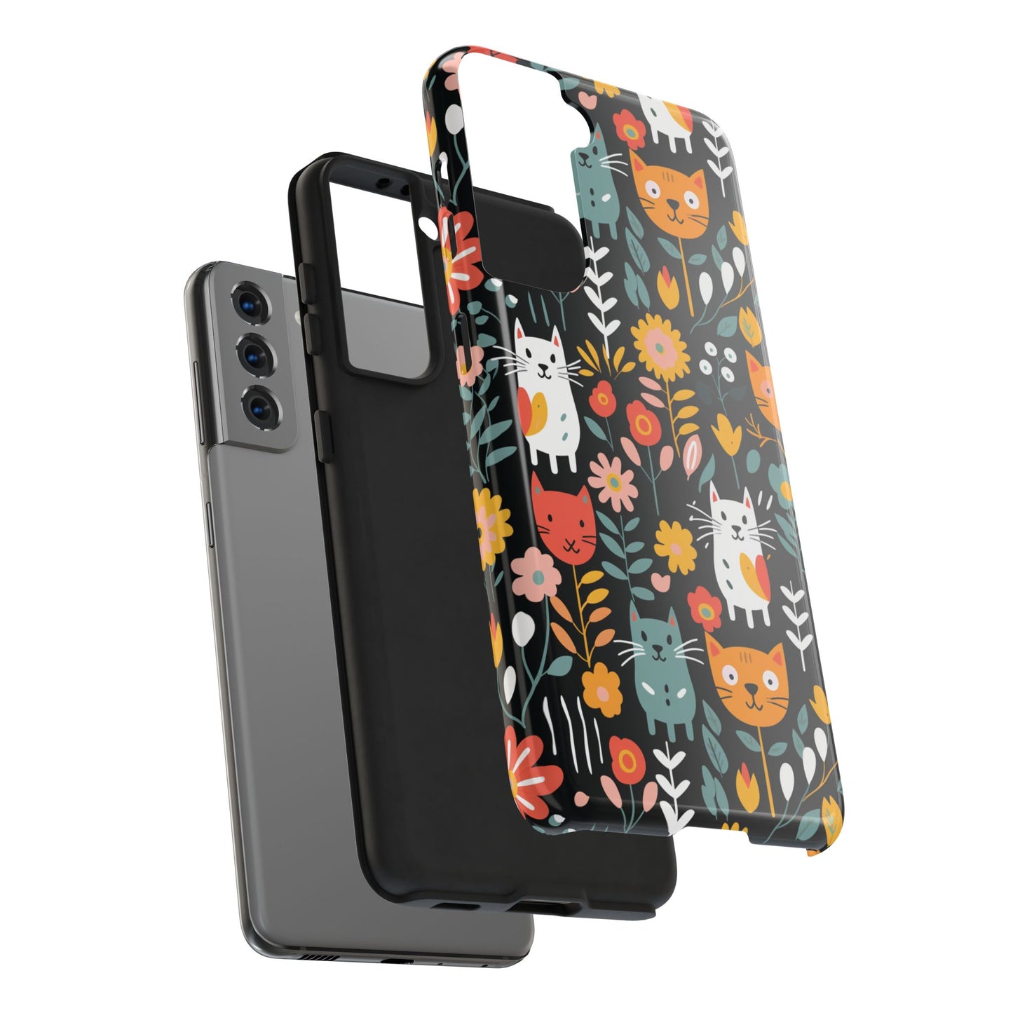 Whimsical Feline Garden iPhone and Samsung Tough Phone Cases