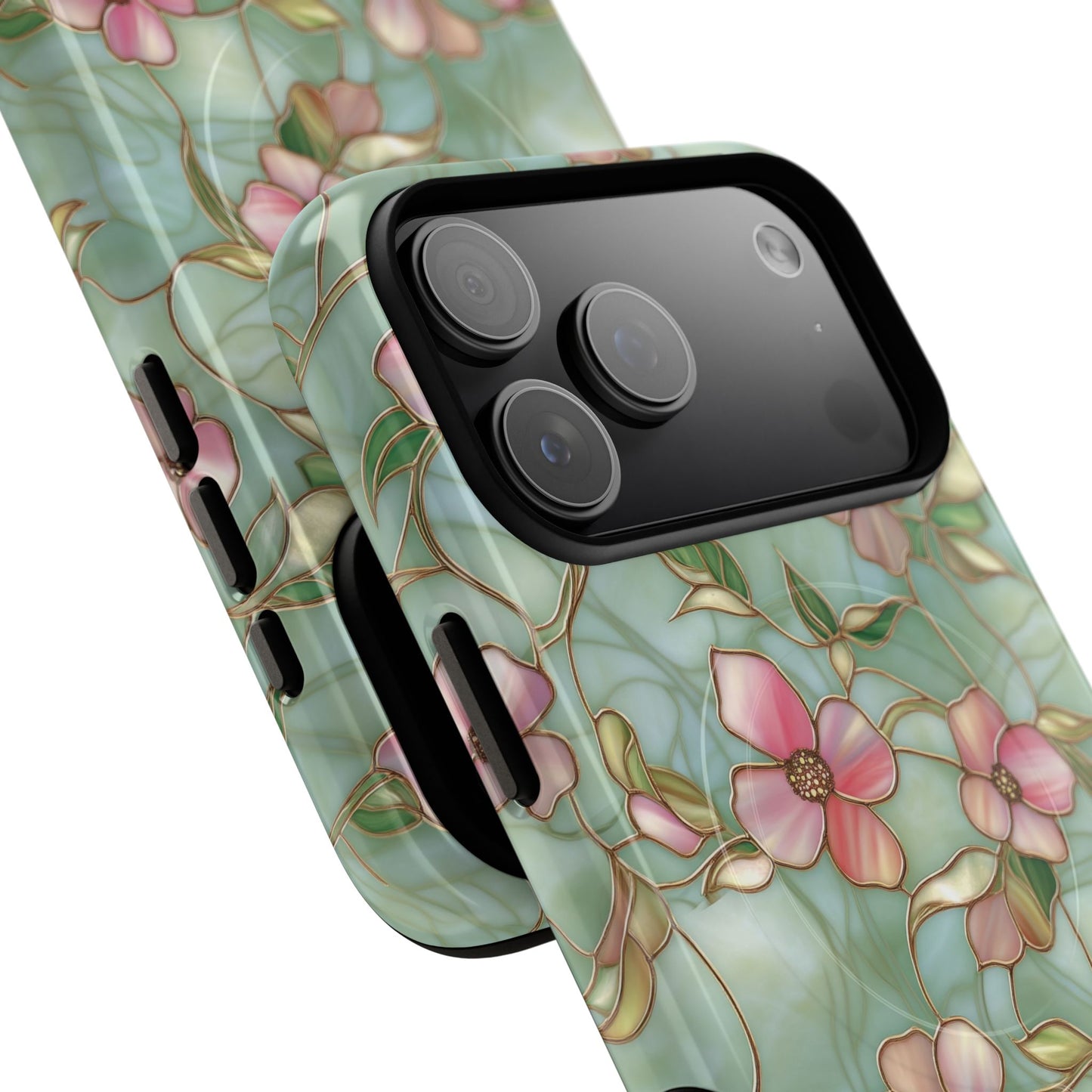 Aqua Bloom Serenity Tough iPhone Magnetic Cases, Cute Flower Design, Stylish Protection, Gift for Her, Trendy Accessories, iPhone MagSafe Accessory.