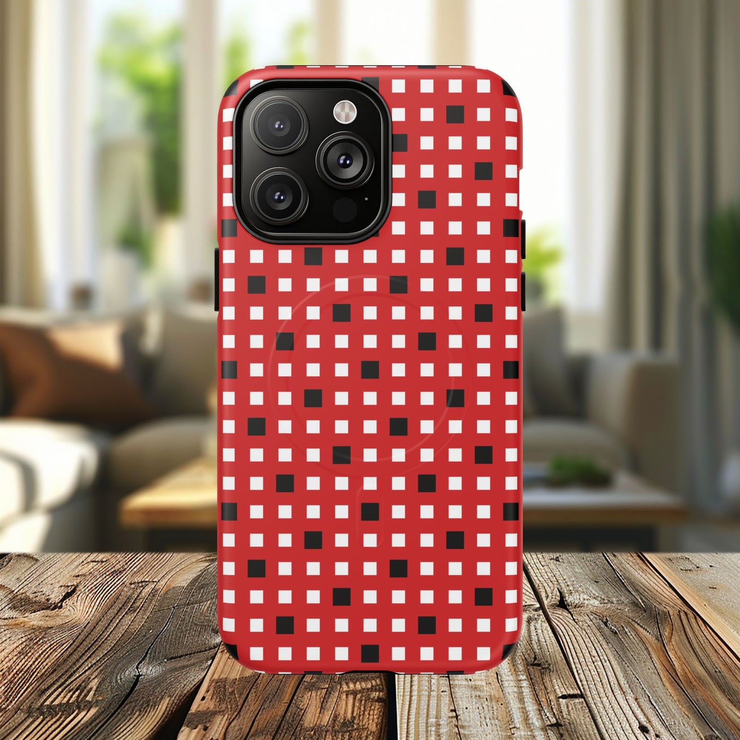 Crimson Gridlock Tough iPhone Magnetic Cases, Durable iPhone Accessories, Gift for Tech Lovers, Modern Design